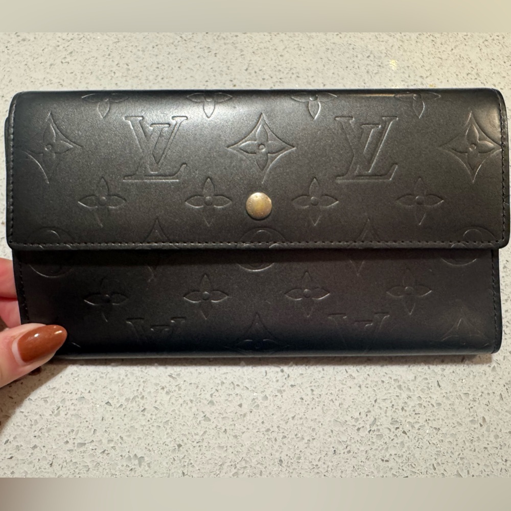 Louis Vuitton Black Embossed Monogram Continental Wallet with Gold Snap